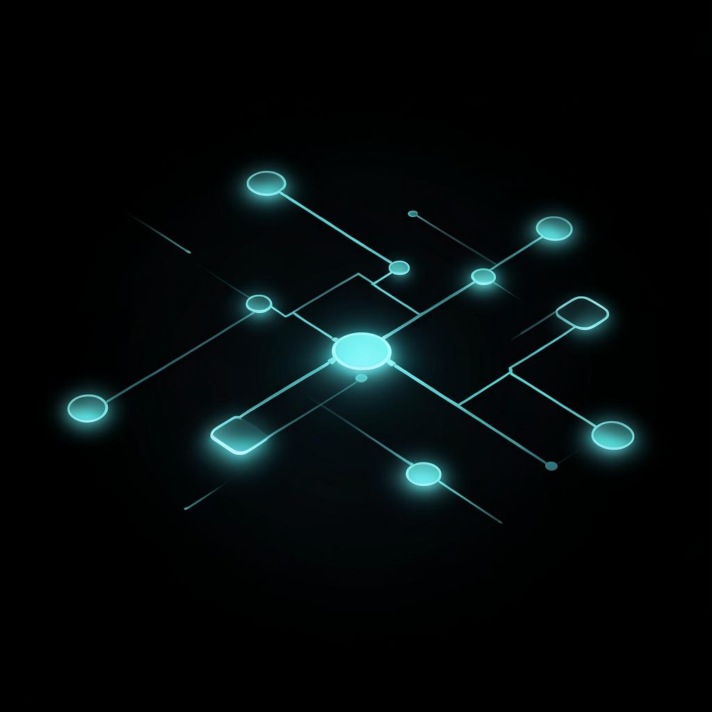 Abstract diagram of connected automation steps flowing between business systems